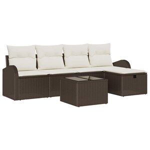 vidaXL Ensemble de canapé de jardin 6 Pièces Marron Poly rotin