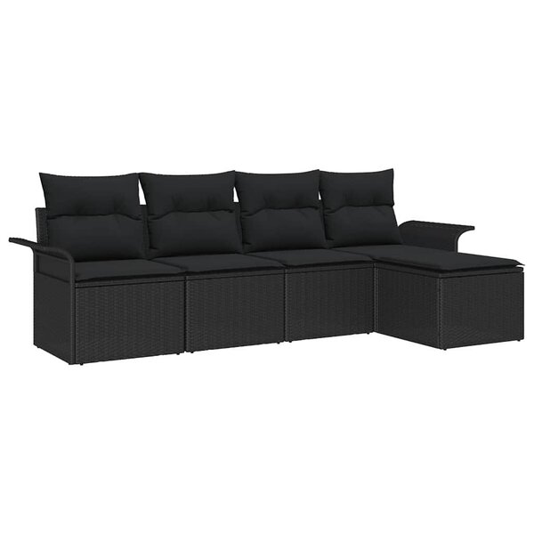 vidaXL Ensemble de canapé de jardin avec coussin 5 Pièces Noir polyrotin