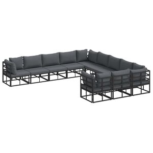 vidaXL Ensemble de canapé de jardin avec coussin 11 Pièces Noir Aluminium