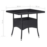 vidaXL Ensemble à manger de jardin 3 Pièces Résine tressée et verre Noir