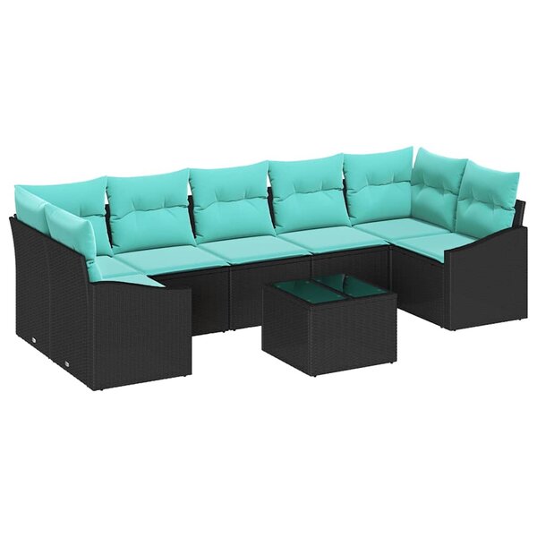 vidaXL Ensemble de Canapés 8 Pièces Noir et turquoise polyrotin