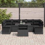 vidaXL Ensemble de canapé de jardin avec coussin 8 Pièces Noir Poly rotin