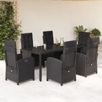 vidaXL Ensemble à manger de jardin coussins 7Pièces Noir Résine tressée