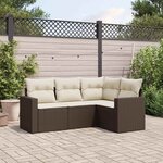 vidaXL Salon de jardin 4 Pièces avec coussins marron résine tressée