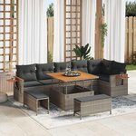 vidaXL Ensemble de canapé de jardin avec coussin 9 Pièces Gris Poly rotin