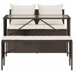 vidaXL Ensemble à manger de jardin 3 Pièces et coussins marron poly rotin