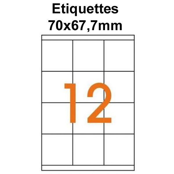 Étiquettes adhésives  70x67 7mm  (120 étiquettes) - blanc - 10 feuilles -t3azur
