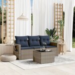 vidaXL Salon de jardin 4 Pièces avec coussins gris résine tressée