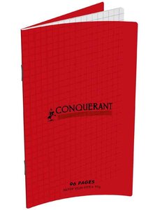 Carnet 90 x 140 mm Couverture Polypro 96 pages Quadrillé 90g Rouge CONQUÉRANT