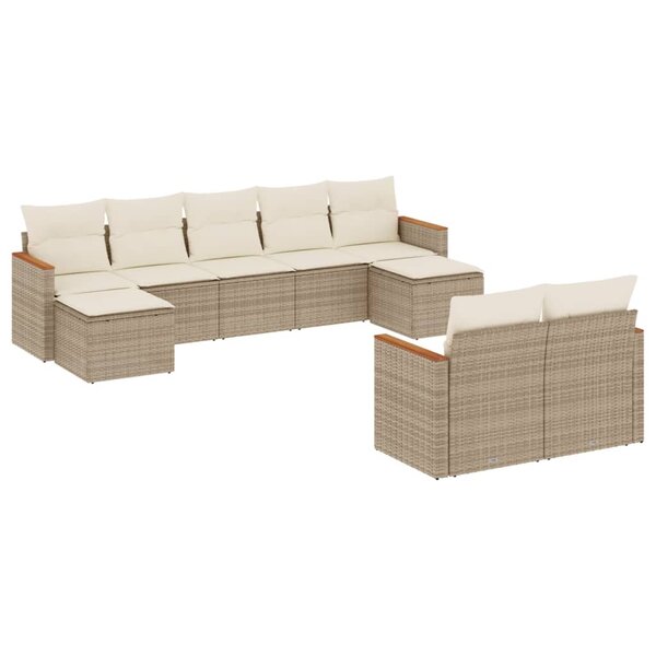 vidaXL Salon de jardin avec coussins 9 Pièces beige résine tressée