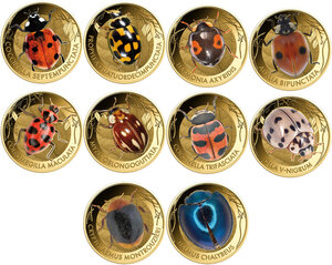 Monnaie WONDER WORLD OF LADYBIRDS Set 10x1/1000 Oz Or 3000 Francs Chad (PRÉCOMMANDE)