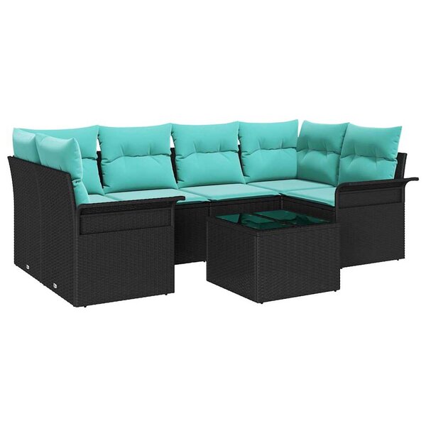 vidaXL Ensemble de canapé de jardin avec coussin 7 Pièces Noir polyrotin