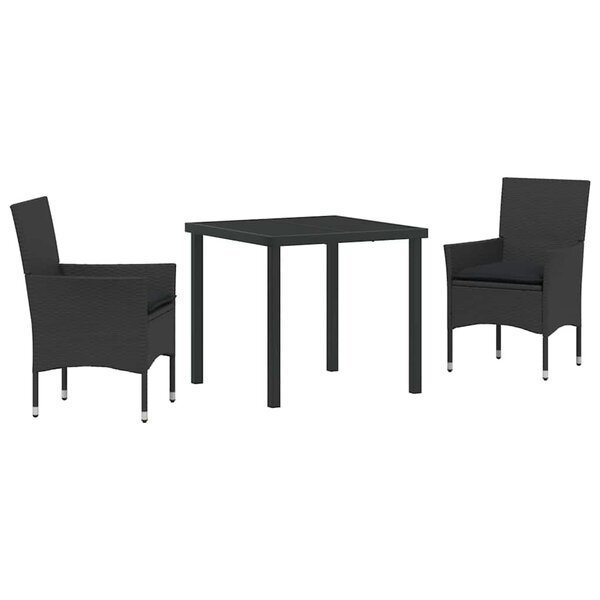 vidaXL Ensemble de salle à manger pour jardin 3 Pièces Noir Poly rotin