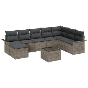 vidaXL Ensemble de canapé de jardin avec coussin 9 Pièces Noir Poly rotin