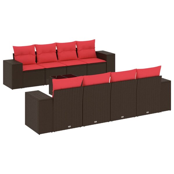 vidaXL Salon de jardin avec coussins 9 Pièces marron résine tressée