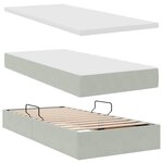 vidaXL Lit avec rangement et matelas Gris clair 90 x 200 cm Velours