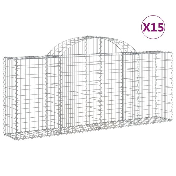 vidaXL Paniers à gabions arqués 15 Pièces 200x30x80/100 cm Fer galvanisé