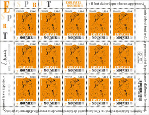 Feuille de 15 timbres - Emmanuel Mounier (1905-1950) - Lettre verte