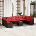 vidaXL Ensemble de canapé de jardin 11 Pièces Marron et rouge polyrotin