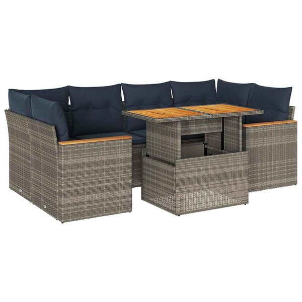 vidaXL Salon de jardin avec coussins 7 Pièces gris résine tressée
