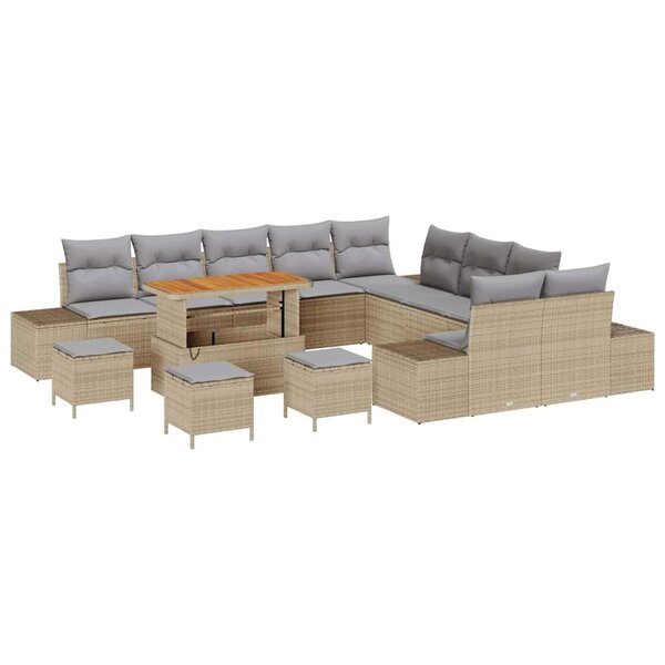 vidaXL Ensemble de canapé de jardin 14 Pièces Beige Poly rotin