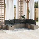 vidaXL Ensemble de Canapé de Jardin 8 Pièces avec Coussins Rattan Poly Gris