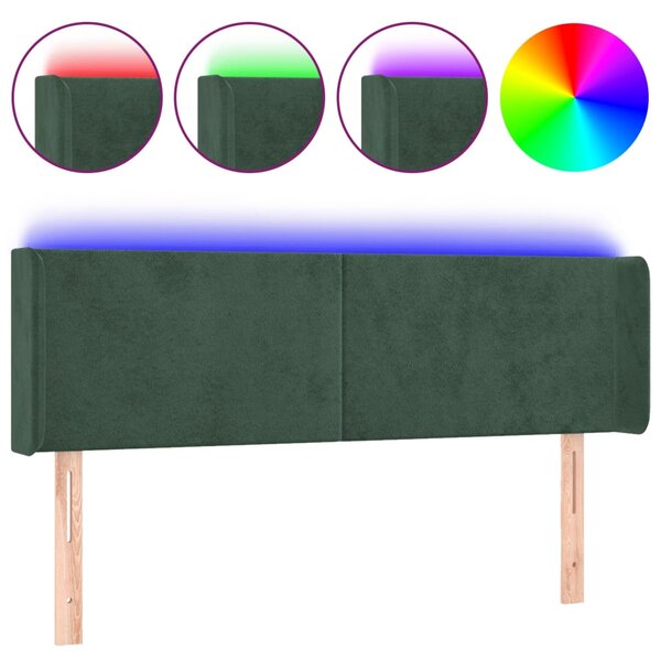 vidaXL Tête de lit à LED Vert foncé 147x16x78/88 cm Velours