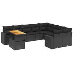 vidaXL Salon de jardin 10 Pièces avec coussins noir résine tressée