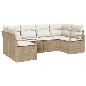 Ensemble de Canapé de Jardin 6 pièces avec Coussins Beige Poly Rattan