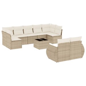 vidaXL Salon de jardin avec coussins 10 Pièces beige résine tressée
