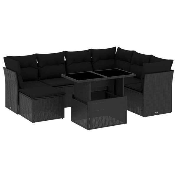vidaXL Salon de jardin 8 Pièces avec coussins noir résine tressée