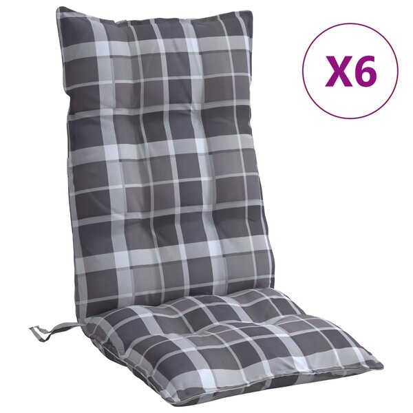 vidaXL Coussins de chaise à dossier haut lot de 6 motif carreaux gris