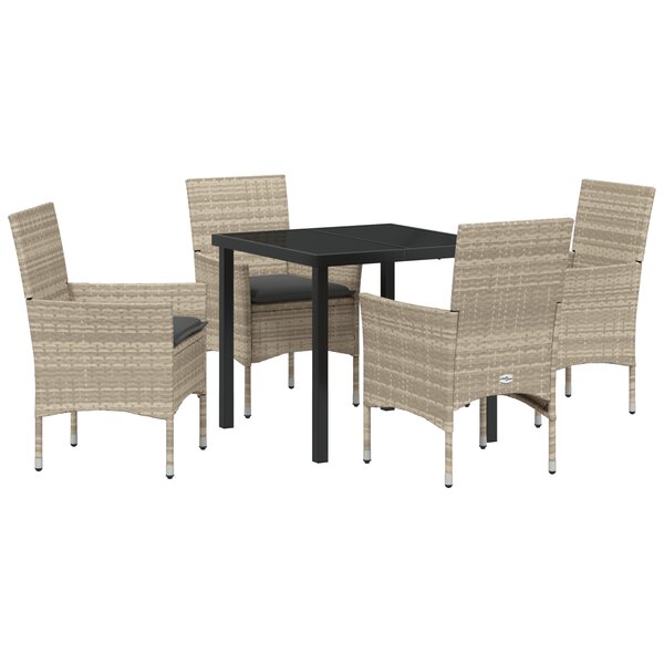 Ensemble de Salle à Manger 5 Pièces avec Coussins Gris Clair en Rattan Poly