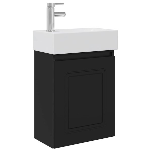 vidaXL Meuble de salle de bain avec robinet Noir 45 5 x 22 5 x 84 cm
