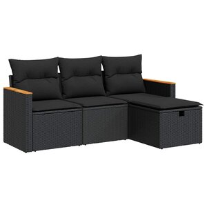 vidaXL Salon de jardin 4 Pièces avec coussins noir résine tressée