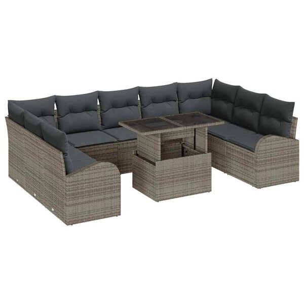 vidaXL Ensemble de canapé de jardin 10 Pièces Gris Poly rotin