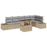 vidaXL Canapé de jardin 7 pièces avec des coussins en rotin beige