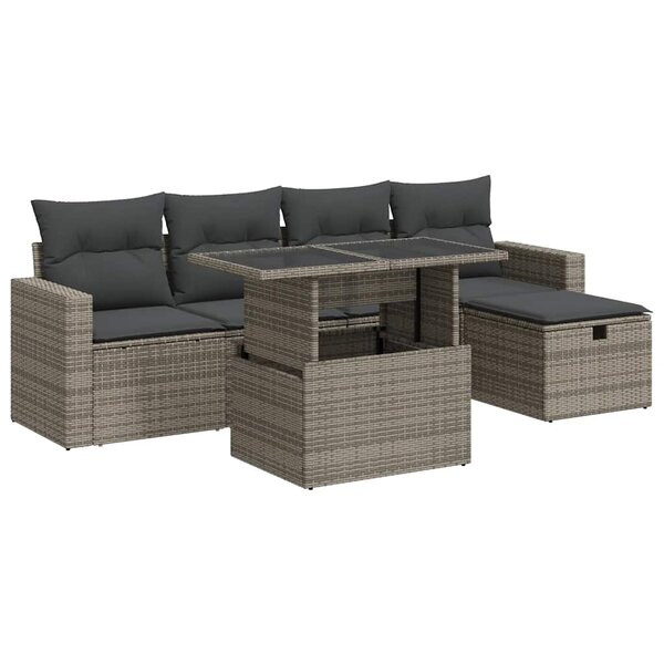 vidaXL Salon de jardin 6 Pièces avec coussins gris résine tressée
