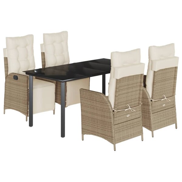 vidaXL Ensemble à manger de jardin avec coussins 5Pièces Beige poly rotin