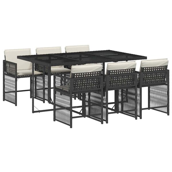 vidaXL Ensemble à manger de jardin coussins 7Pièces Noir Résine tressée