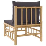 vidaXL Canapé central de jardin avec coussins gris foncé bambou