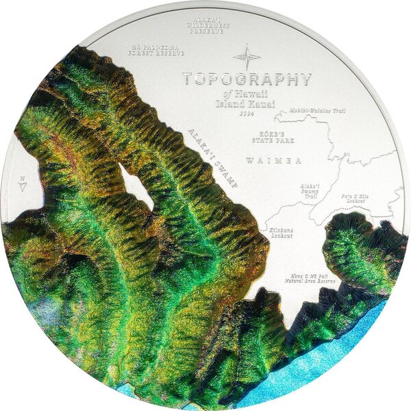 Pièce de monnaie en Argent 25 Dollars g 155.5 (5 oz) Millésime 2024 Topography HAWAII