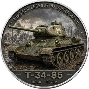 Monnaie T-34-5 Armored Legends of World War II 1 Oz Argent 1$ USA 2026 (PRÉCOMMANDE)