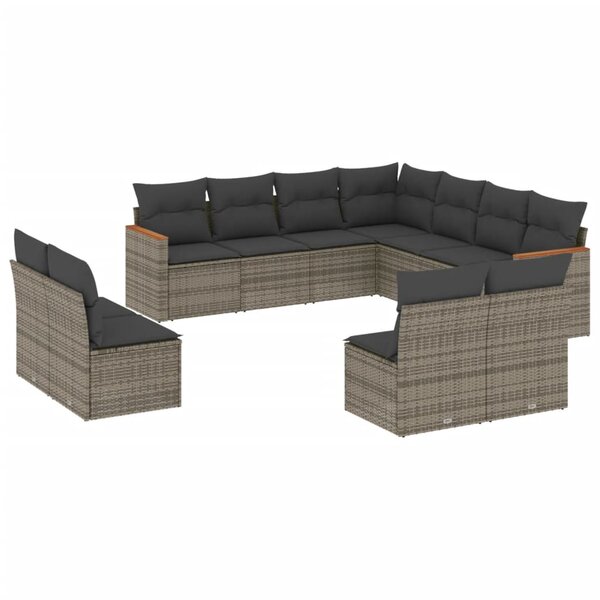 vidaXL Salon de jardin 11 Pièces avec coussins gris résine tressée