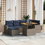 vidaXL Salon de jardin 7 Pièces avec coussins gris résine tressée