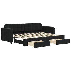 vidaXL Lit de jour avec gigogne et tiroirs sans matelas noir 80x200 cm