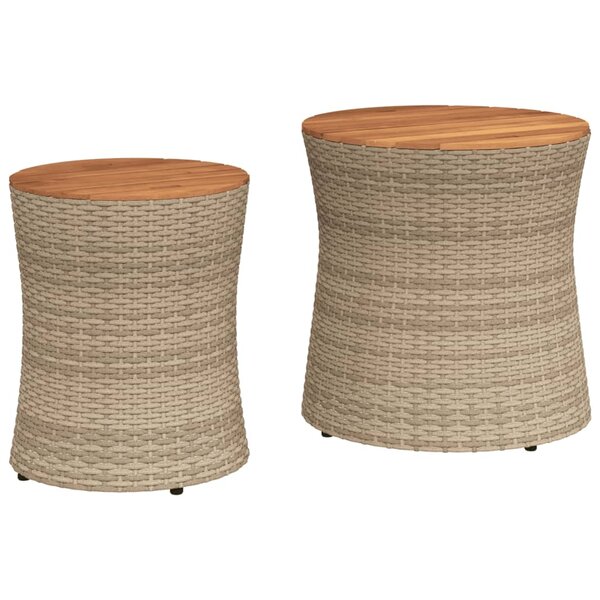 vidaXL Tables d'appoint de jardin 2Pièces dessus en bois beige poly rotin