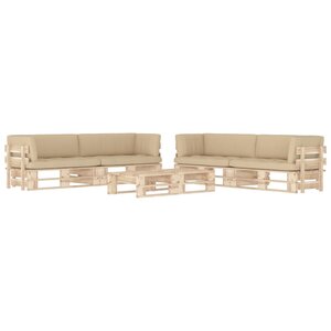 Salon de jardin meuble d'extérieur ensemble de mobilier palette 6 pièces avec coussins bois de pin imprégné 02_0018482