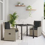Ensemble de Salle à Manger de Jardin vidaXL 3 Pièces en Rattan Gris Clair Poly