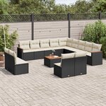 vidaXL Salon de jardin avec coussins 14 Pièces noir résine tressée